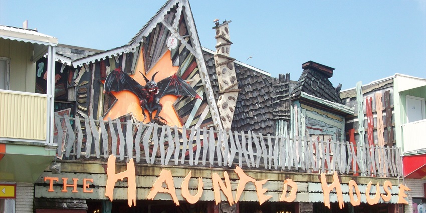 Halloween Fest showing one of the haunted houses decorated for the festival.