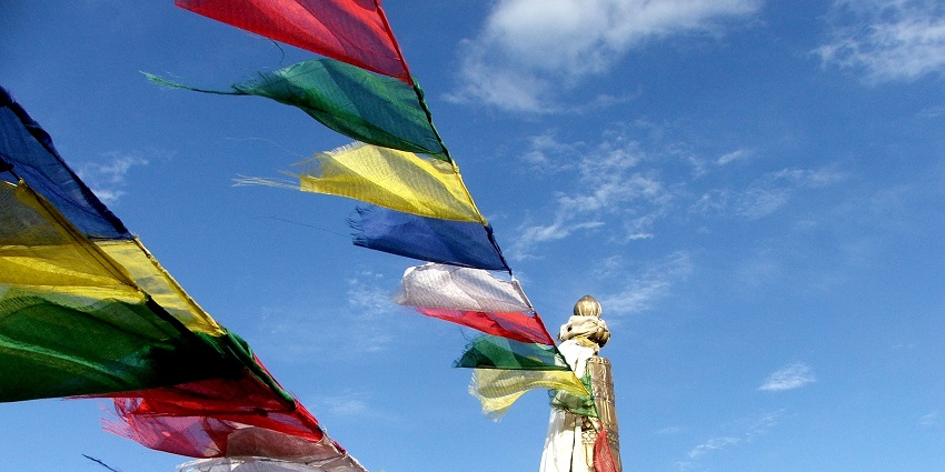 Mount Jomolhari surrounded by various other mountains for one of the festivals in Bhutan.