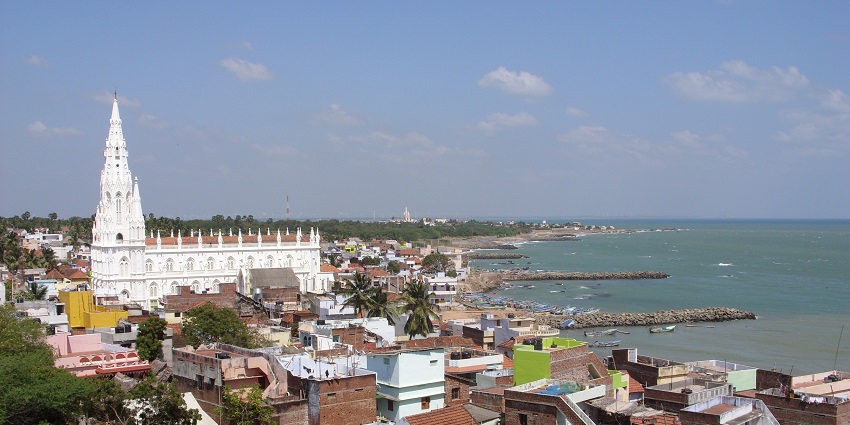 Kanyakumari, Tamil Nadu, showcasing the coastal town's landscape and architecture.