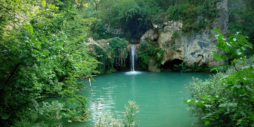 Hotnitsa Waterfall cascades into a turquoise blue pool surrounded by lush green cliffs
Viewers of this file can see comments and suggestions