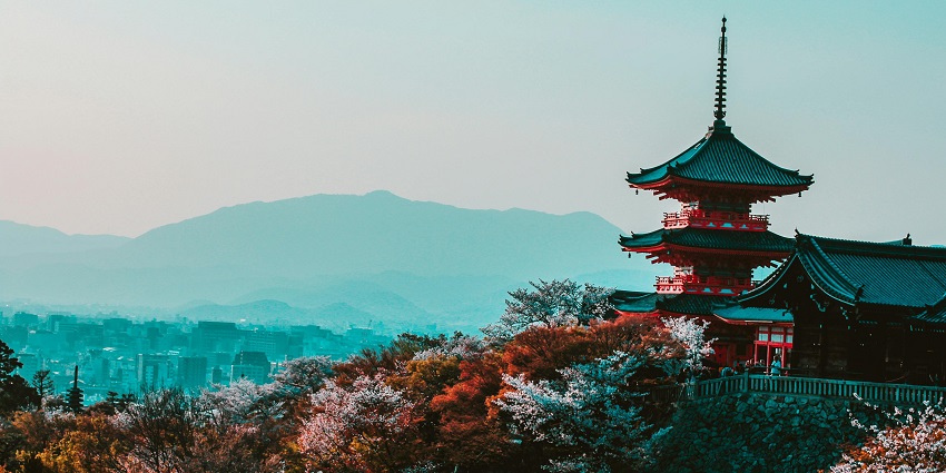 Spectacular glimpse of Khai Doan Pagoda with hills in the background.