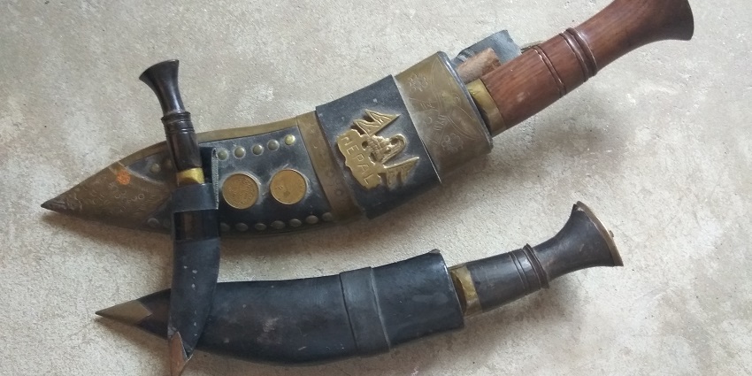An Image of Traditional Khukuri knives on display, a symbolic item to buy in Nepal.