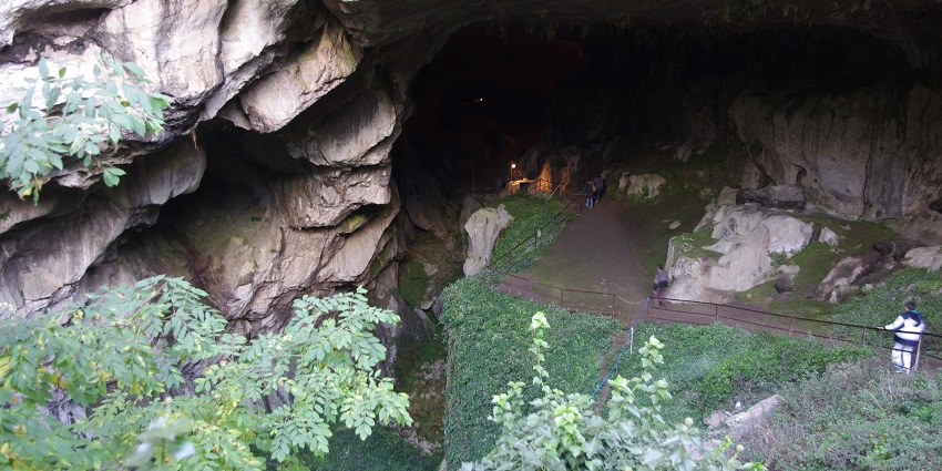 An image of Majestic stalagmites in La Grotte de Lombrives cave in France.