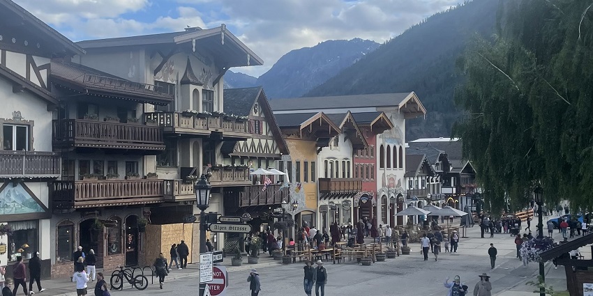 A Bavarian-style village with alpine charm, seasonal festivals, and mountainous backdrops.