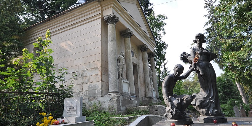 A hauntingly historic cemetery in Lviv with ornate tombstones, among the haunted places in Ukraine.