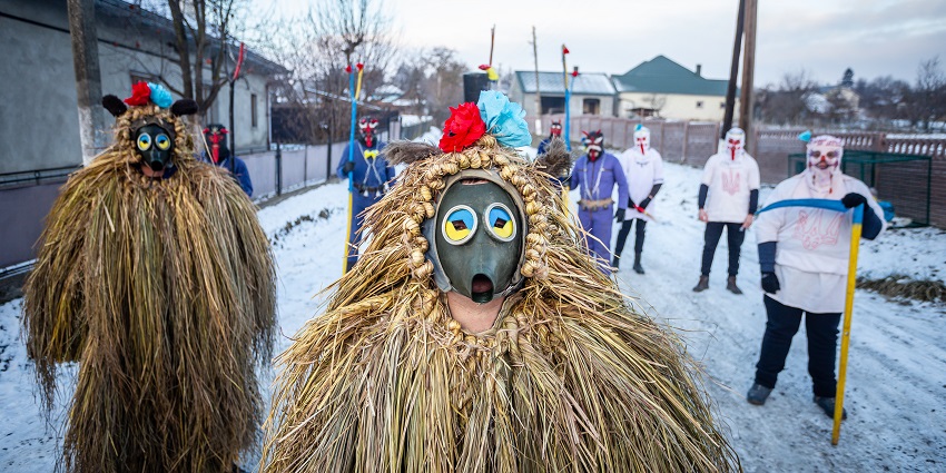 Costumed performers and musicians light up the streets during Festivals in Ukraine.