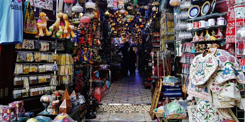Colourful market stalls in Manama Souare are great if you’re wondering what to do in Manama, Bahrain.