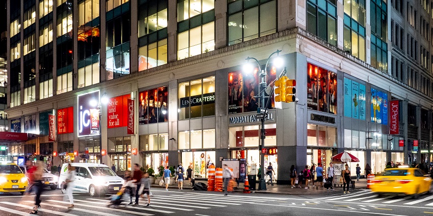 An image of the Manhattan Mall taken from across the street, one of the best malls in NYC.