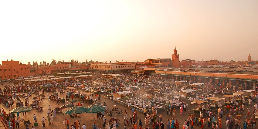 Crowds at one of the festivals in Morocco, enjoying traditional music and street storytelling.