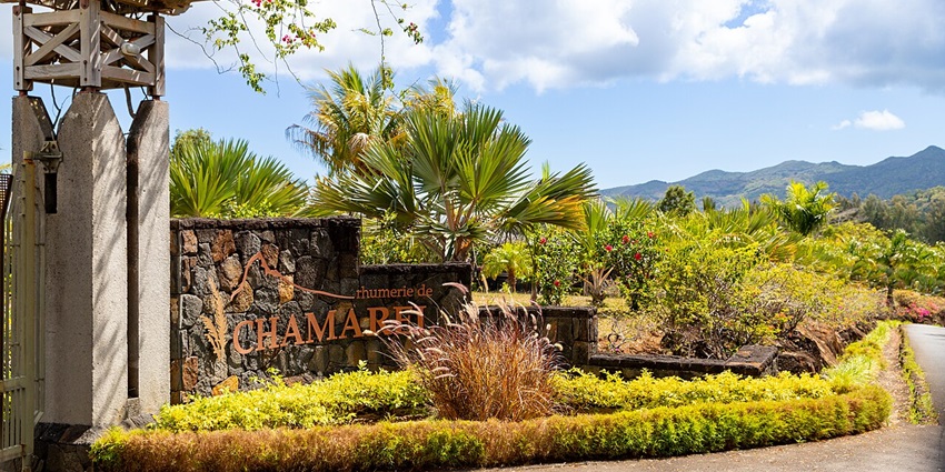 The entrance of Rhumerie de Chamarel Rum Distillery in Mauritius, a great spot to explore and buy rum, a must for things to buy in Mauritius.