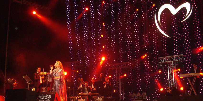 Syrian singer Mayada El-Hanaoui performing live at one of the famous festivals in Morocco.