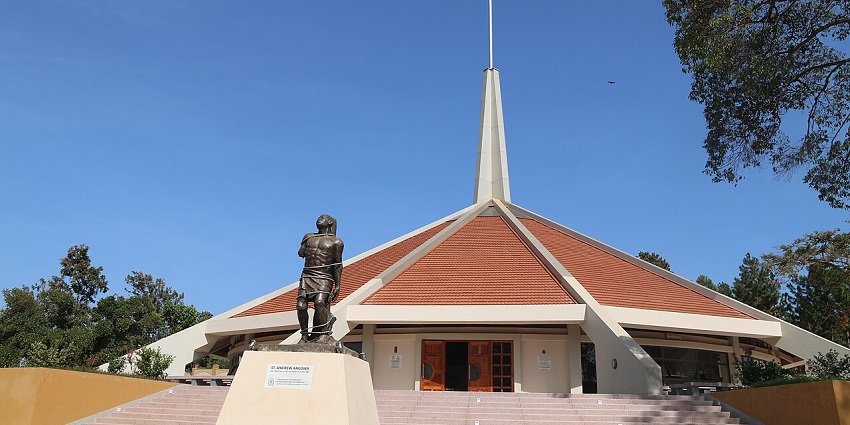A sacred Christian site commemorating Ugandan martyrs, located near the shores of Lake Victoria.