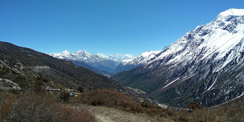 A view of the magnificent and snow-clad peaks of the Himalayas from Nagarkot, a hill stations in Nepal.