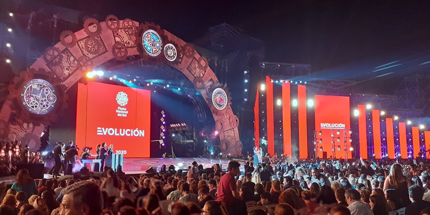 A crowd gathered around an open stage on the final show of the Day of the Sun Festival.