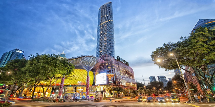 Futuristic ION Orchard mall with media-façade panels along Orchard Road, Singapore
