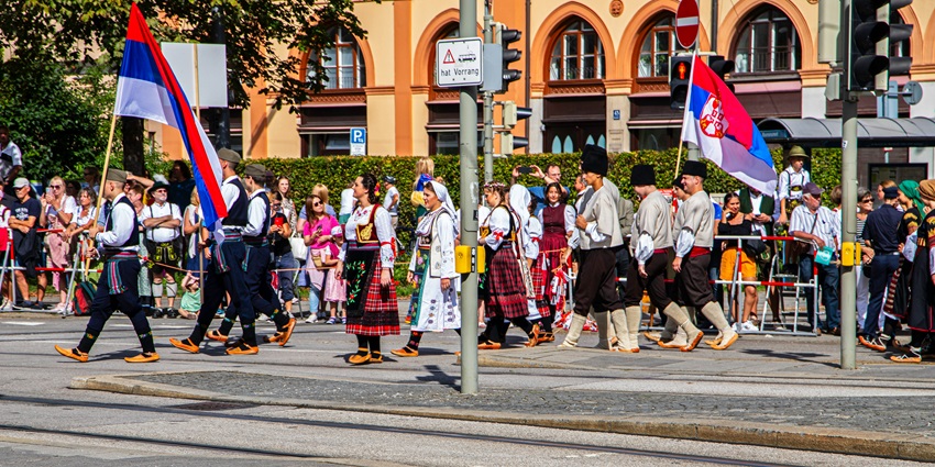 Image of colourful and lively parade during Oktoberfest Germany view