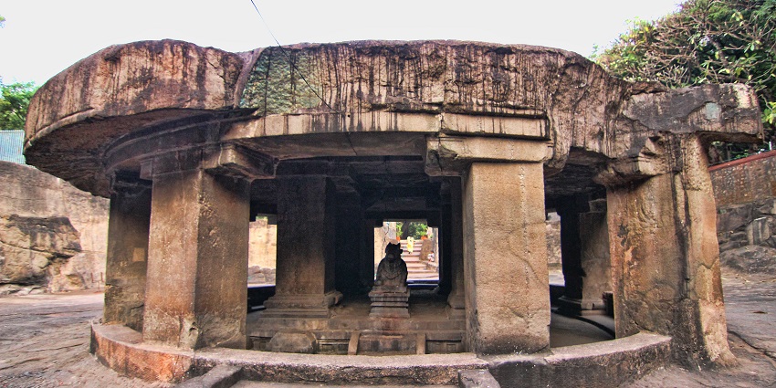 Pataleshwar cave temple in Pune, featuring monolithic rock-cut pillars and sanctum