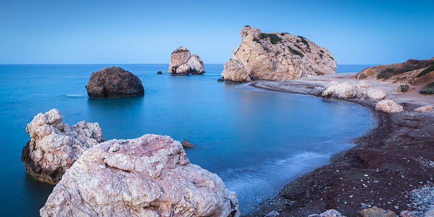 An image of Aphrodite’s Rock, one of the most scenic tourist places in Paphos, Cyprus.