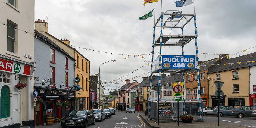 Lower Bridge Street was decked up during the Puck Fair of 2015 in Killorglin, Ireland.