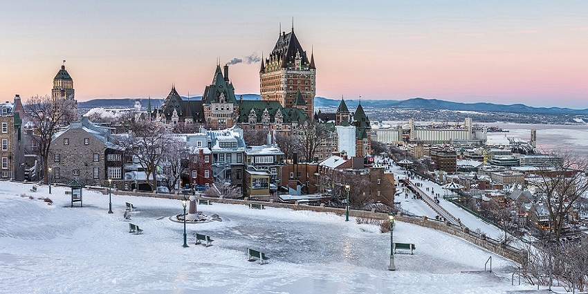 Quebec city, a charming, historic city with cobblestone streets, French architecture, and views of the St. Lawrence River, top places to visit near Montreal.