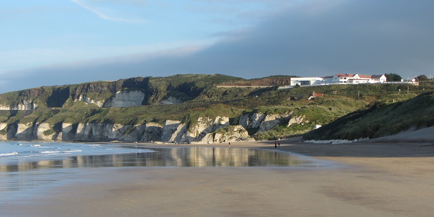 Scenic image of the famous Whiterocks Beach, with waves crashing the shores