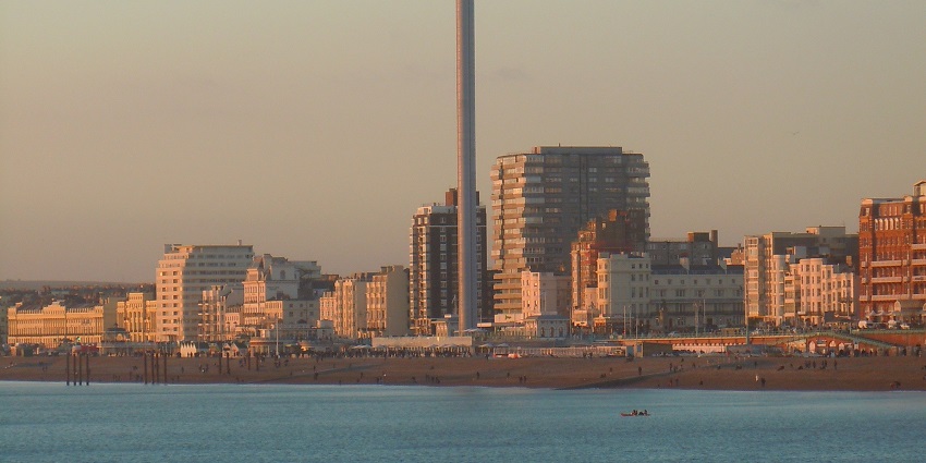 Ride the Brighton i360, a futuristic glass pod offering panoramic views of Brighton.