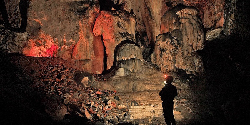 An image of the rocky interior of Samograd Cave with natural formations in Croatia.