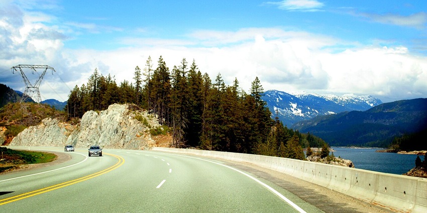 Road trip views along Sea to Sky Highway, a top famous thing to do in BC in March.