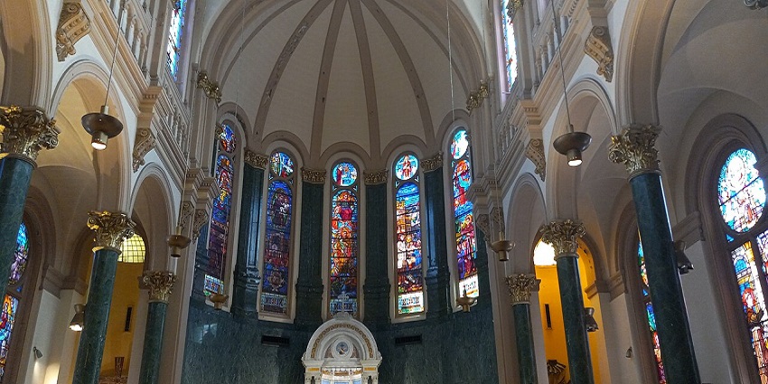 An image coloured glass windows captured by a visitor at the Church of St. Anthony, NYC.