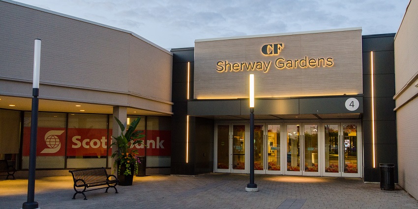 Image of the outdoors of the Sherway Gardens, one of the famous malls in Toronto.