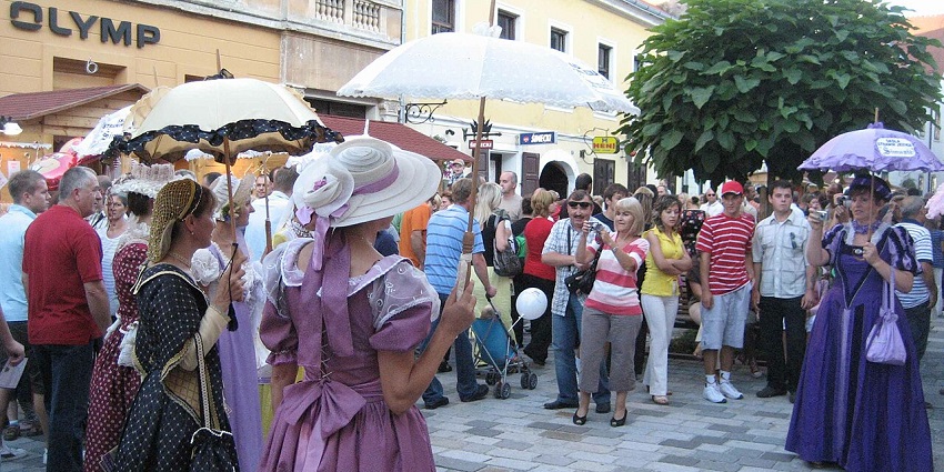 Street performers, musicians, and artisans entertain crowds at one of the festivals in Croatia.