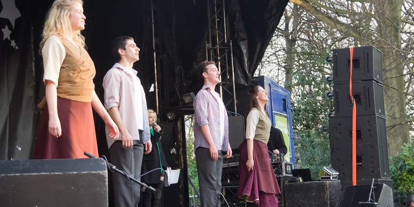 A group of artists perform Céilí(pronounced Kay-lee) during St. Patrick’s Day in Dublin.