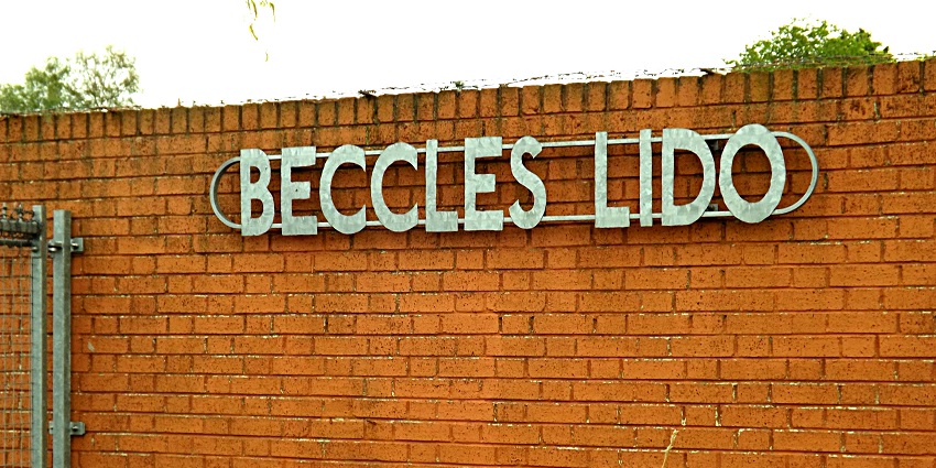 An image showing the sign of Beccles Lido, a popular thing to see in Beccles.