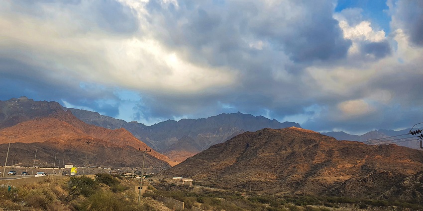 An aerial view of the Al-Hada Mountains in Taif, Western Saudi Arabia during the daytime.