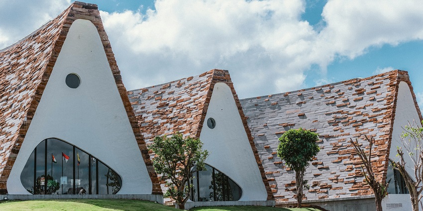 Unique building of the World Coffee Museum, a major tourist attraction.