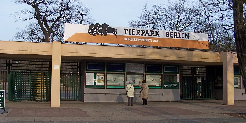 The grand entrance of the Tierpark Berlin, one of the most famous zoos in Germany.