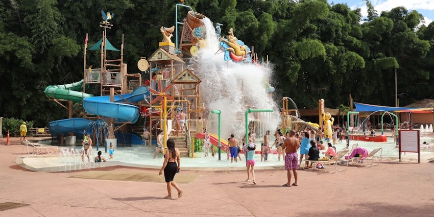 View of Thunderzone Waterpark in Mohali featuring water slides and pools.