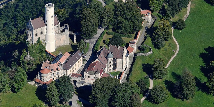 Admire the silhouette of Lichtenstein Castle perched dramatically on a cliff above the valley.