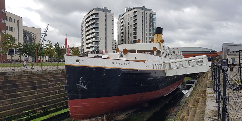 An image of the SS Nomadic, a preserved ship offering tours in Belfast.
