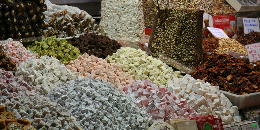 -Assorted Turkish delight cubes, dusted,are among the best things to buy in Istanbul, Turkey.
