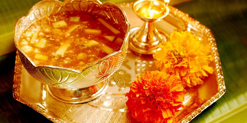 A pooja thali for celebrating Ugadi, among the famous festivals in Mauritius.