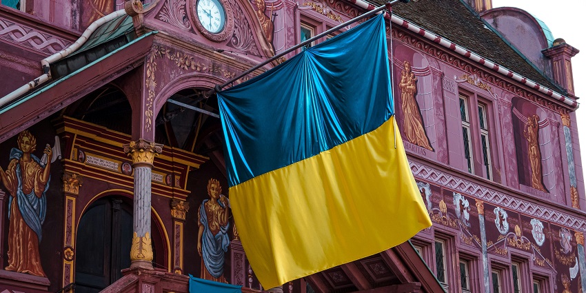 National flags hosting during Ukraine’s Independence Day celebrations.