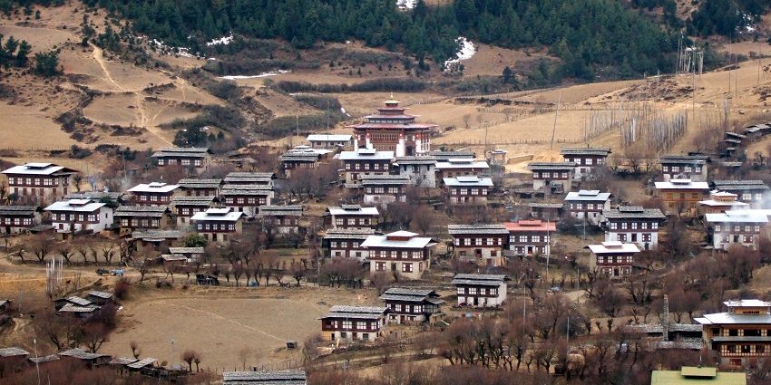Ura village in Bhutan, showing the houses of locals who will participate in Ura Yakchoe.