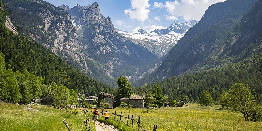 Granite cliffs and streams in Val di Mello, a top spot among valleys in Italy.