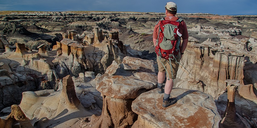 An image of a person at the Bisti/De-Na-Zin Wilderness, one of the things to see in Aztec, NM.