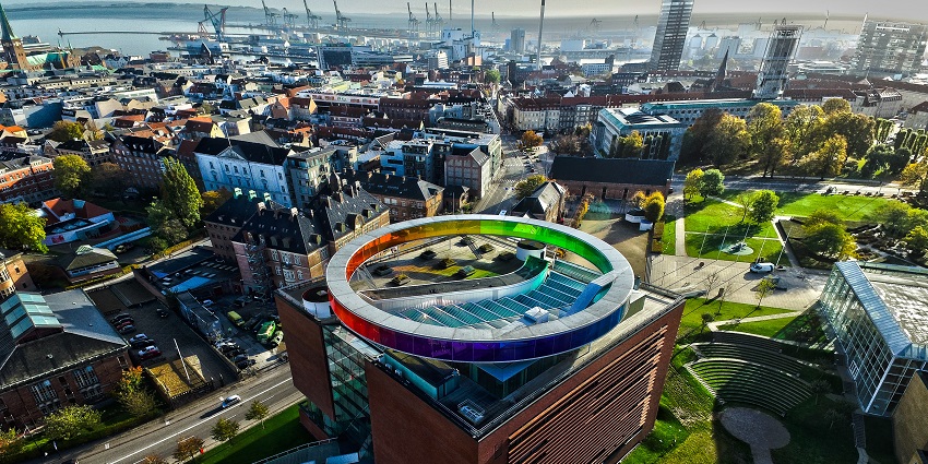 Aerial view of the Museum featuring the circular 'Your Rainbow Panorama' walkway building.