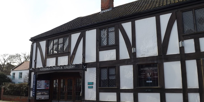A quaint cinema façade offering vintage charm and one of the things to do in Aldeburgh.