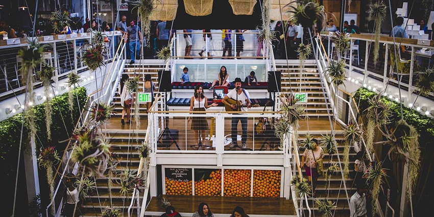 Inside view of Anaheim Packing House, one of the things to see in Anaheim at night.