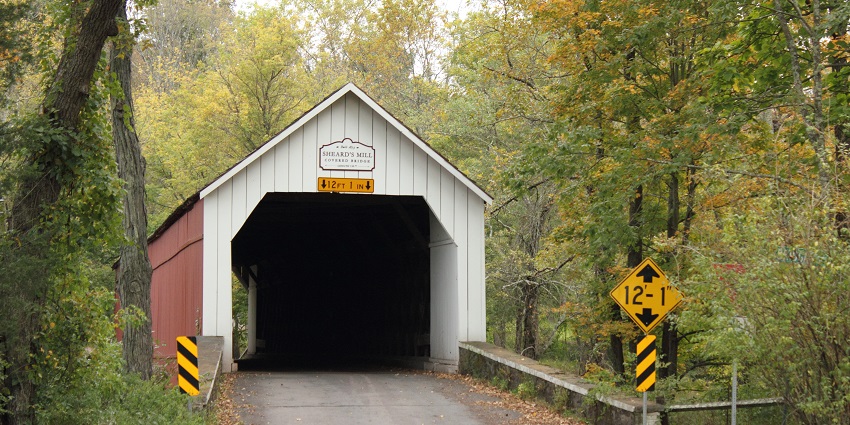 Sheard’s Mill Covered Bridge is perfect for history lovers and scenic photo opportunities.