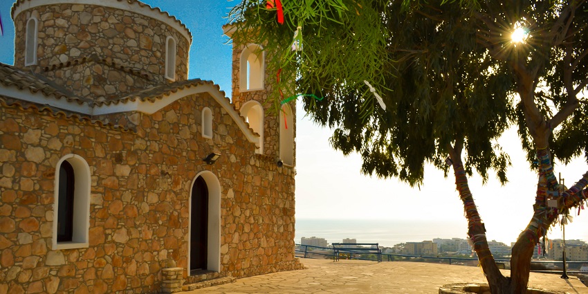 A small stone-built chapel of Profitis Elias located on a hill in Protaras, Cyprus.